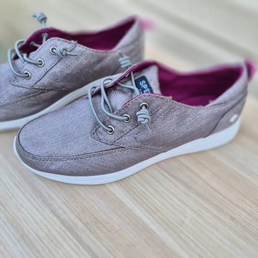 Sperry Kids Baycoast Shimmer Linen Sneakers Grey Silver/Magenta - Sz Kids 2.5m‎